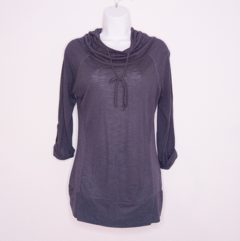 Neon Soul Women's Hooded Cowlneck Tunic Shirt Gray Medium Cute Top